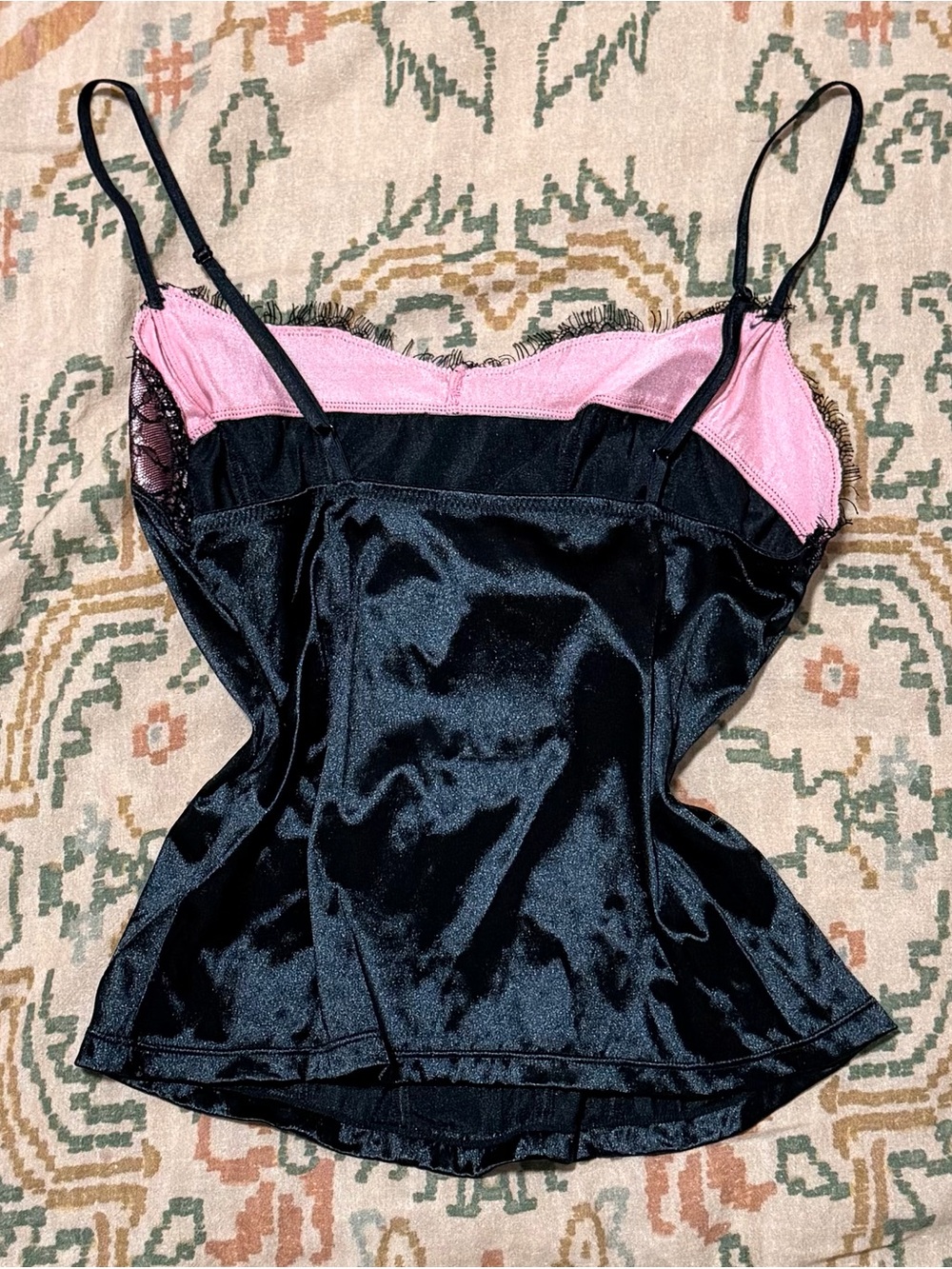 Xhilaration Black Satin Lace Cami Tank with Pink Bow - Picture 3 of 4